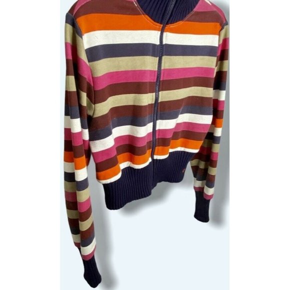 OP Ocean Pacific Women’s  Striped Sweater Zip Up - Picture 2 of 12